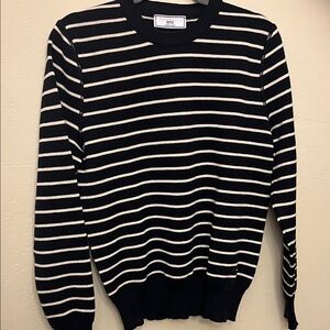 Ami Men's Striped Crewneck Sweater in Navy and White